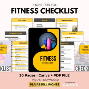 Fitness Checklist – PLR Resell Rights | Coaching Printable | Canva + PDF | Fitness Binder | 30 Pages